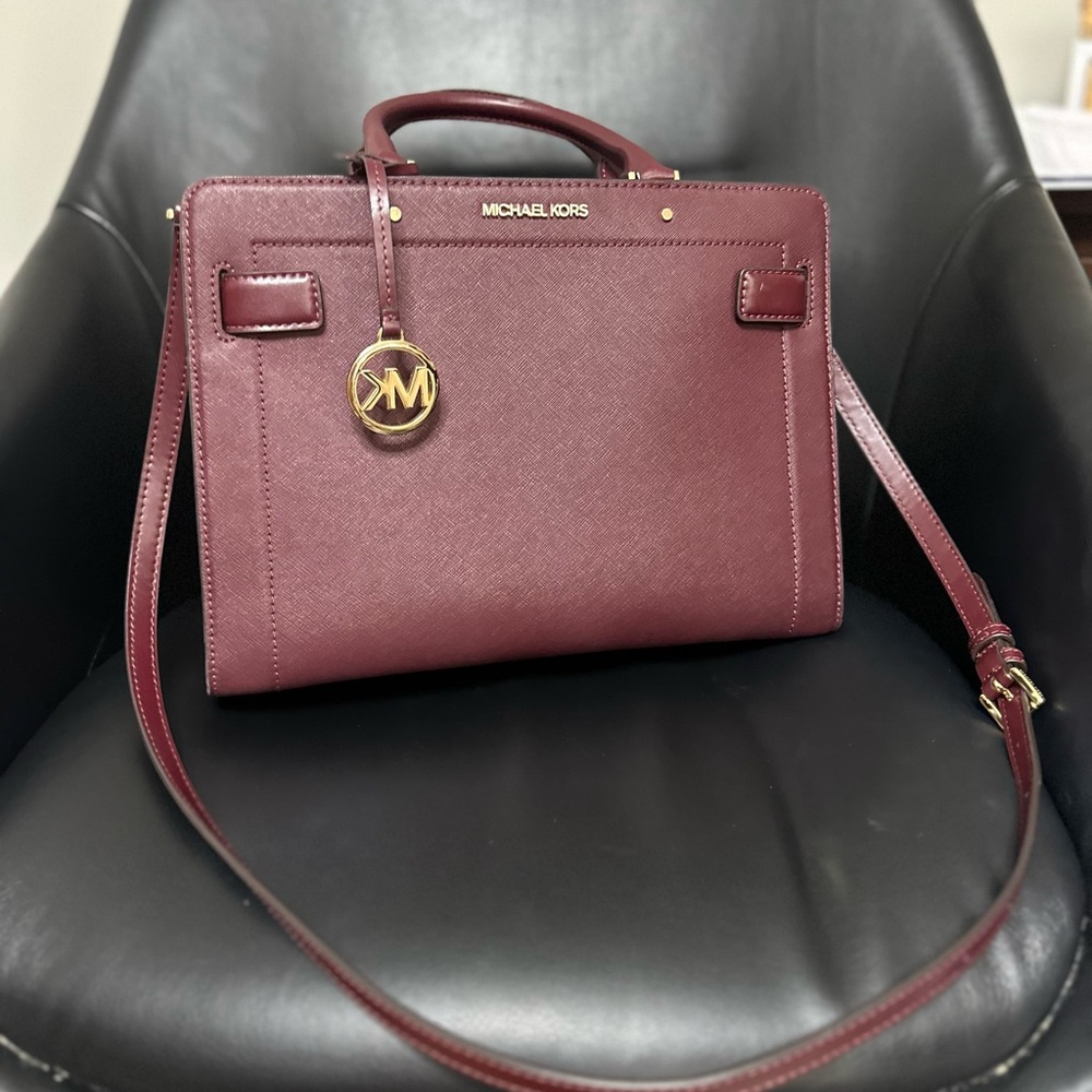 Michael Kors Rayne Satchel Bag in Burgundy Merlot - Picture 2 of 11